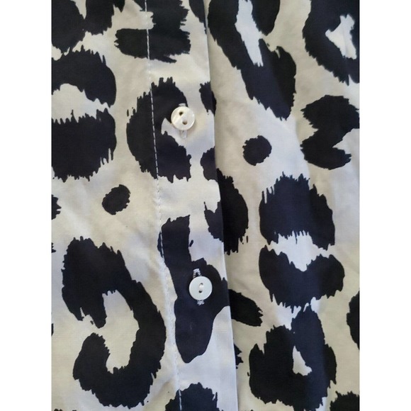 MG Silk Collection Leopard Print Shirt Dress Med Silk Black Ivory Button Down - Picture 4 of 9